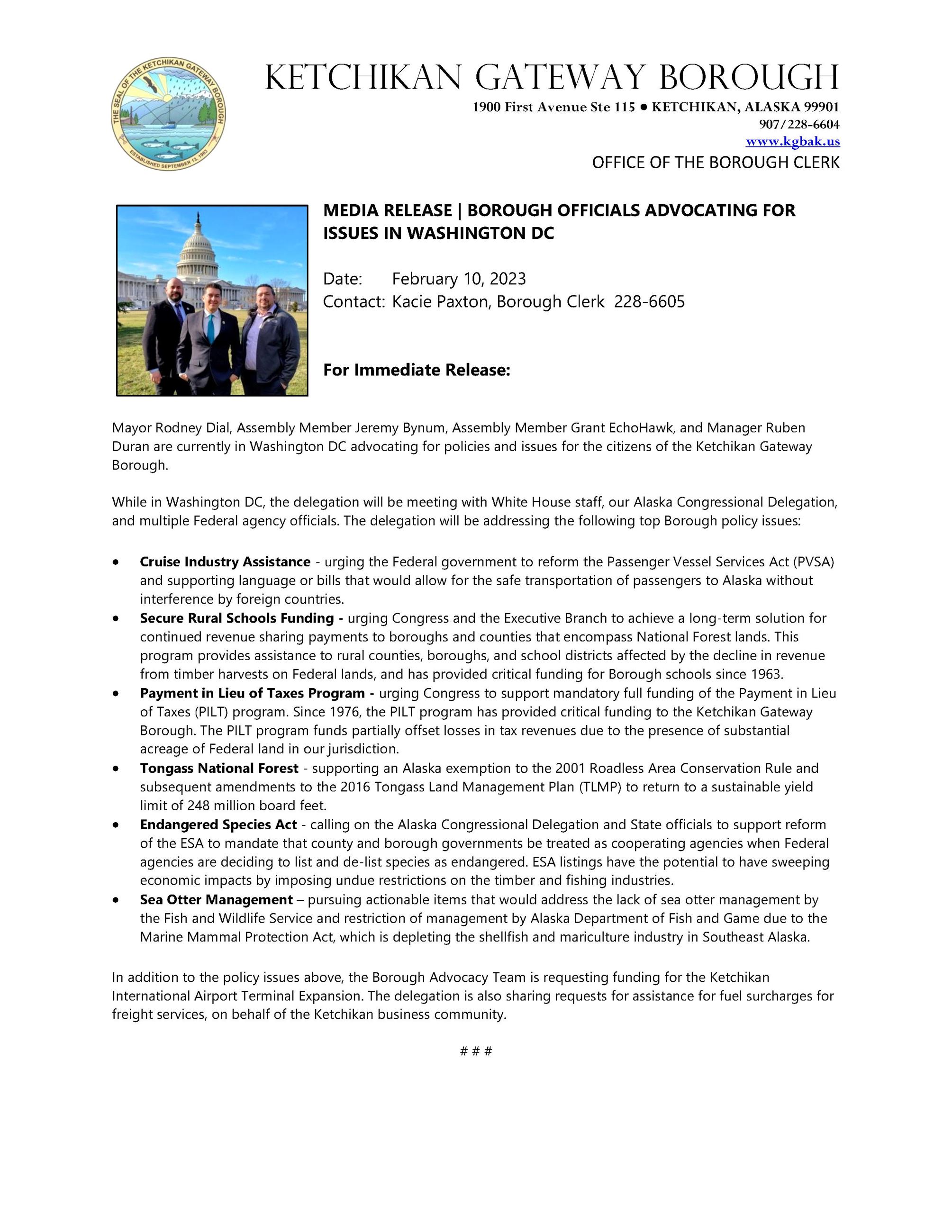 Media Release - Borough Officials in Washington DC